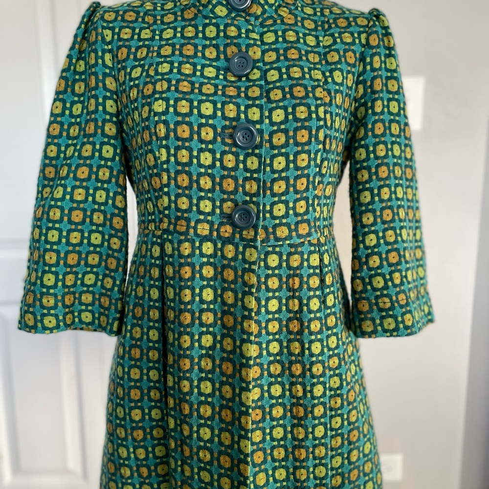 Tulle Teal and Mustard Patterned Trench Coat